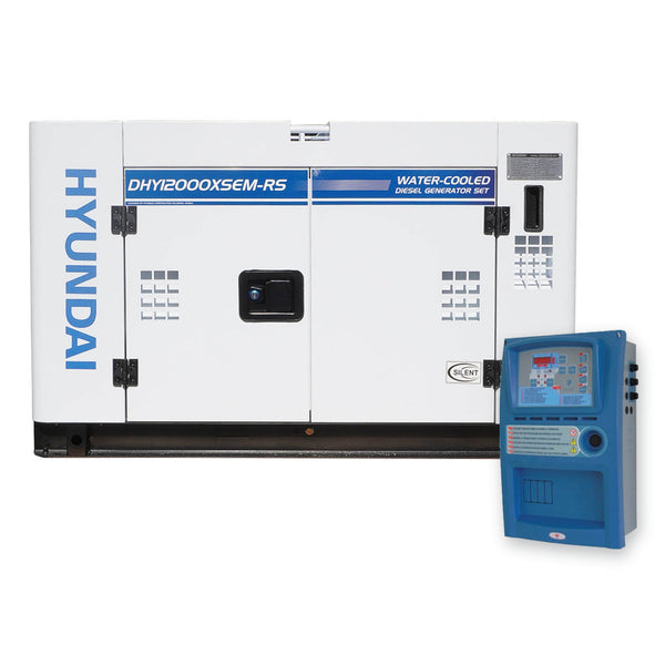 Hyundai DHY12000XSEm-RS 10kVA water-cooled diesel generator with GT20628-1 automatic transfer switch (ATS) package