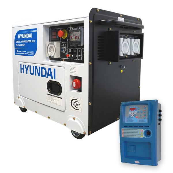 Hyundai DHY6000SE-RS 6.5kVA diesel generator with GT20628-1 automatic transfer switch (ATS) package