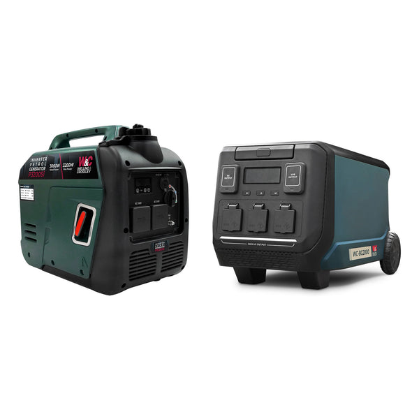 Welling & Crossley WC-P3200Si 3.8kVA petrol inverter generator and WC-BG2000 portable power station bundle